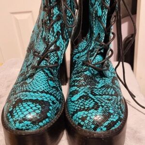 Shellys London Turquoise and Black Heeled Boots